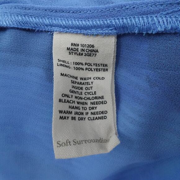 Soft‎ Surroundings Shirt Womens Large Blue Floral Ruffle Corpcore Chiffon V Neck - Picture 13 of 13